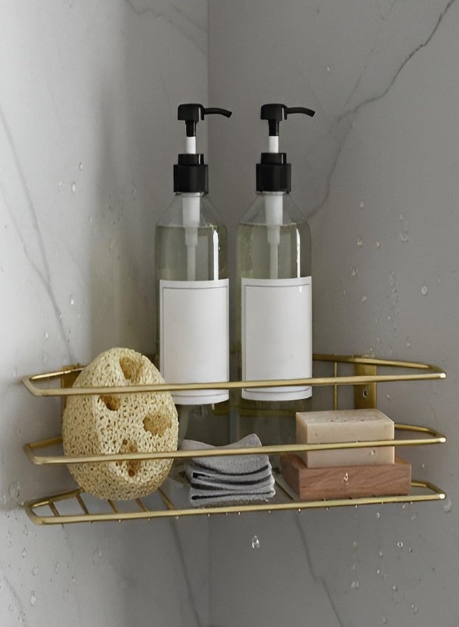 IBELL Bathroom Corner Shelf | Adhesive Bathroom Organizer Stand | Multipurpose Shampoo Holder for Bathroom | No Drill Installation | Gold Finish - Image 5